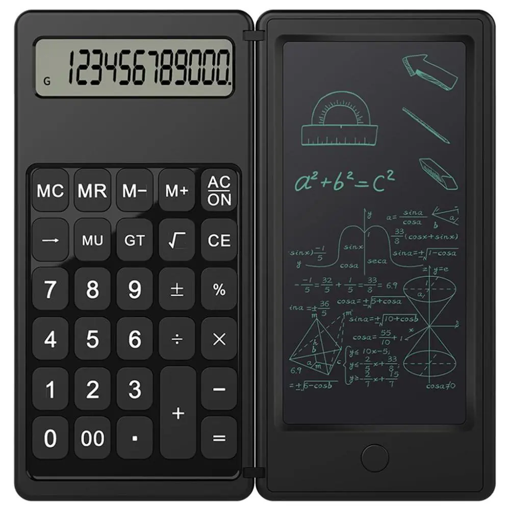 Foldable Calculator, 6'' LCD Writing Tablet Calculator, Doodle Pad 12 digits Notepad for Daily and Basic Office