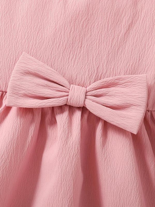Girl's Solid Bow Decor Ruffle Trim Dress, Cute Casual Sleeveless A Line Dress for Summer, Kids Clothes for Daily Wear 7