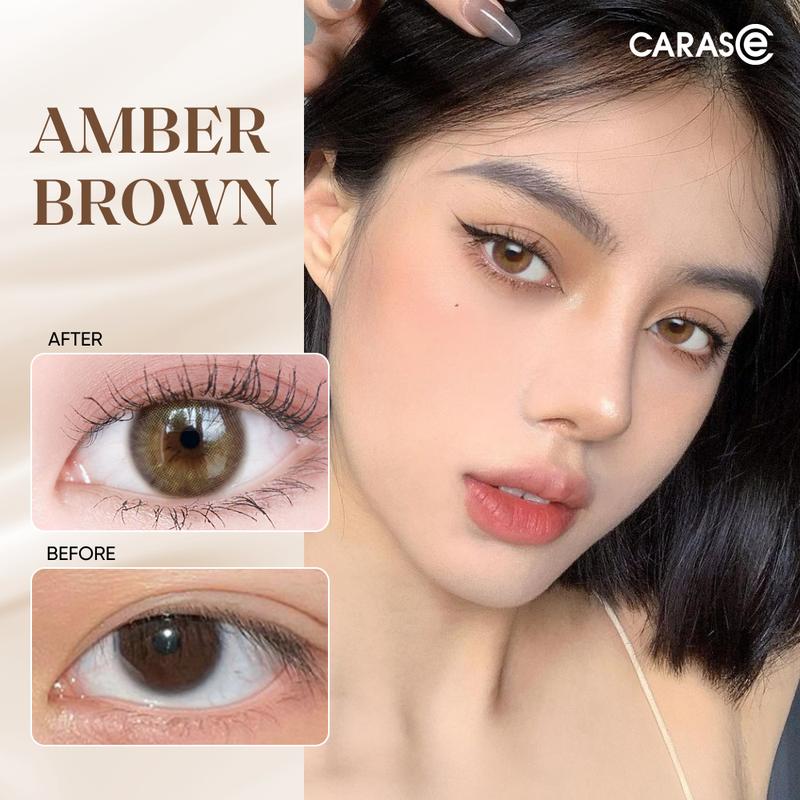 Kính áp tròng khoá ẩm 12H 1 Tháng CARASE, Lens cận màu nâu AMBER BROWN (1 chiếc) Nữ Women