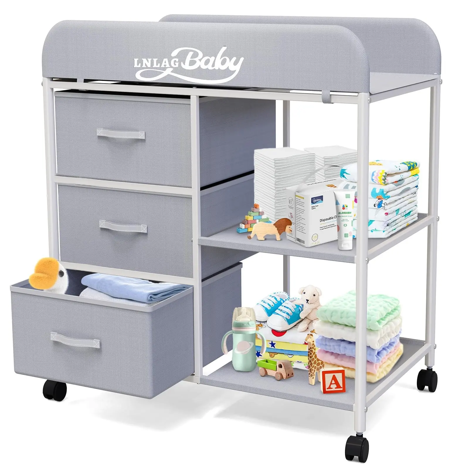 New Diaper Changing Table Baby Care Table Newborn Changing Touch Bath Multi-Functional Movable with Wheels