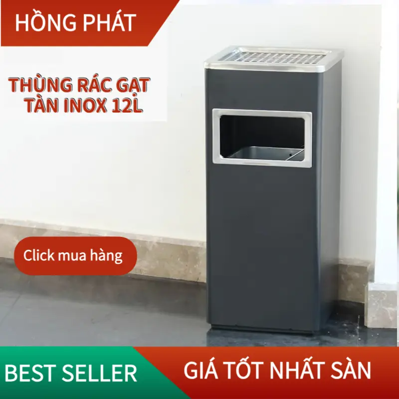 Thùng rác gạt tàn 12L cao cấp trong nhà/ Indoor Trashbin/VHP-JZG-A-083-S/B