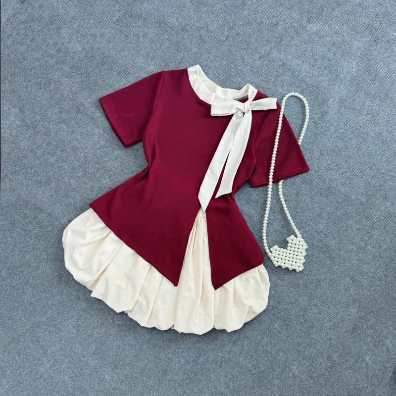  Áo váy bigsize nữ  áo kiểu thiết kê nơ xẻ tà tôn eo gọn dáng kèm váy bí Đậu bigsize- Women Top   SET935 CV413 A251   