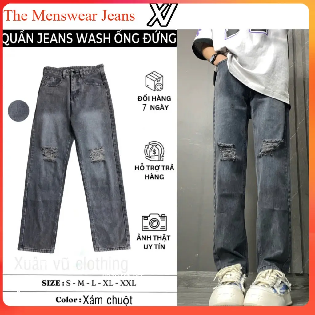 quần jean baggy ống rộng màu xám trắng mới nhất
