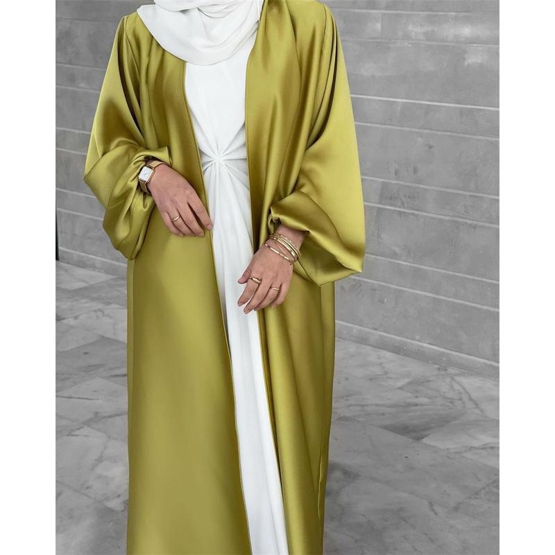 Trang Phục Hồi Giáo Châu Âu Và Mỹ Cho Phụ Nữ, Váy Tay Phồng, Áo Cardigan Satin Trung Đông, Áo Choàng Hồi Giáo, Abaya 1