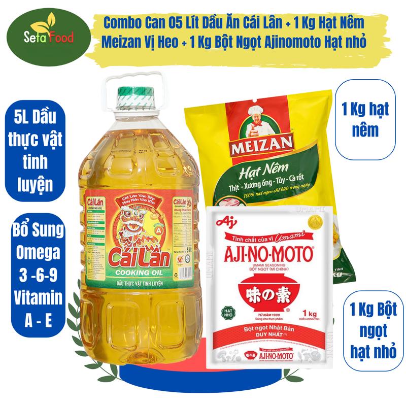 Dầu Ăn Cái Lân Can 5 Lít Kèm Hạt Nêm Meizan Vị Heo và Bột Ngọt Ajinomoto Hạt Nhỏ Mỗi Gói 1 Kg Nho khôngbéo
