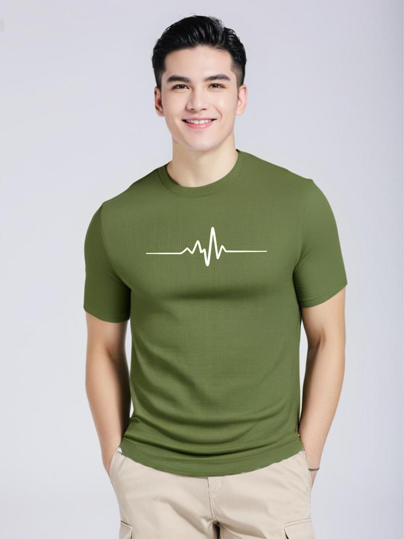 Product Introduction of Men's EKG Print Round Neck Tee, Regular Fit Casual Short Sleeve Crew Neck T-Shirt for Summer, Fashion Men's Top for Daily Wear, Tropical 7