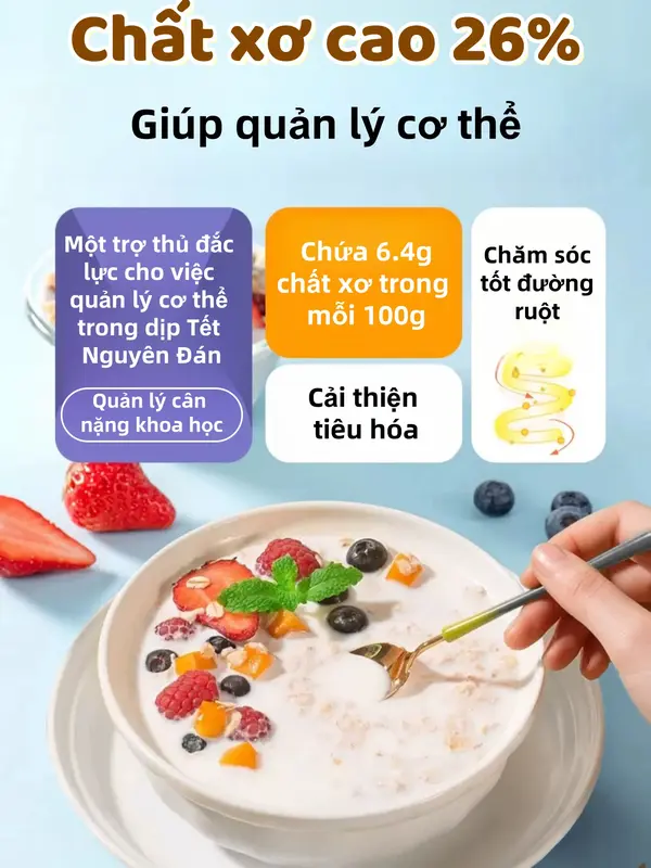Yến mạch Men vi sinh nước cốt dừa Jiuzhitang chất xơ cao, Ăn Liền không đường Sucrose, bột yến mạch thay thế bữa ăn nhẹ hộp 400g 2