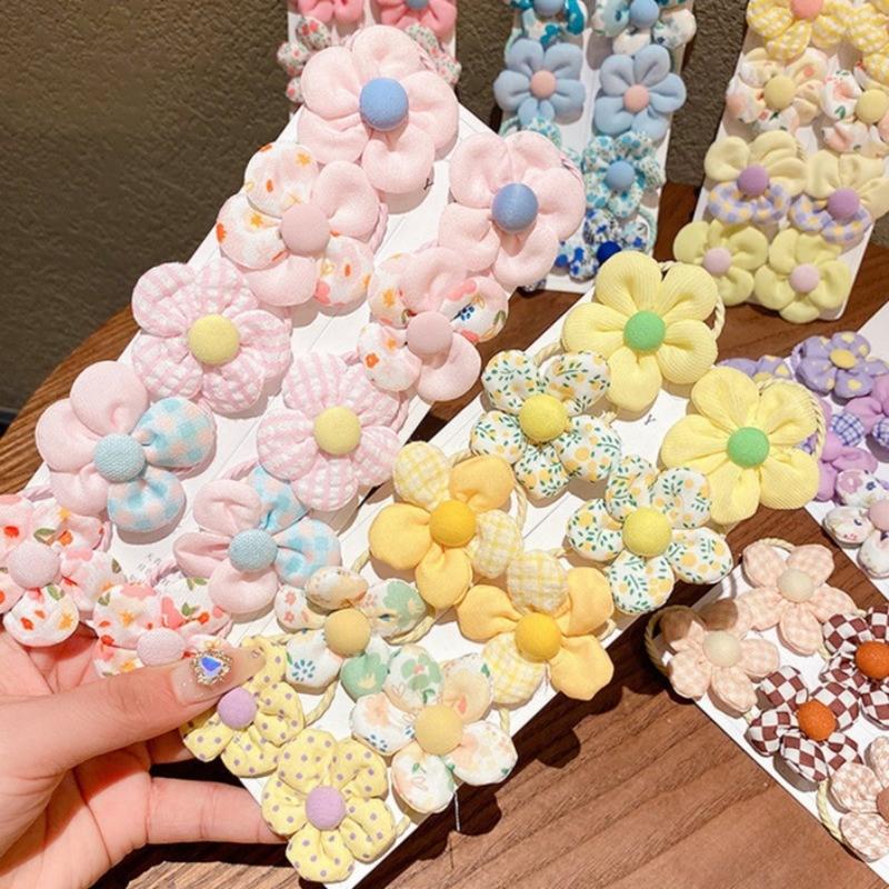 Product Introduction of 10Pcs Flower Hair Rope Korean Colorful Kids Hair Tie Cartoon Children's Head Rope Fashionable Candy Colored Girl Hair Accessories 8
