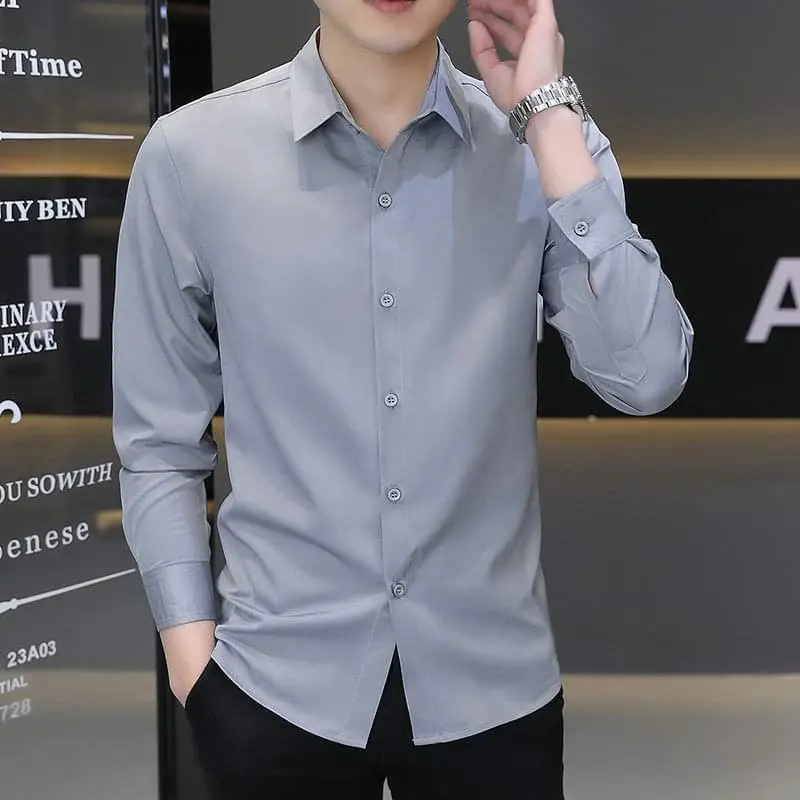 Áo Sơ Mi Dài Tay Lụa Thái Cao Cấp form Slim Fit Co Giãn Nhẹ 2