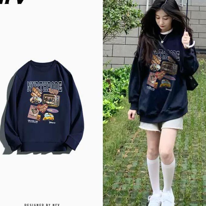 [ RẺ VÔ ĐỊCH]Áo Sweater Life Work KOREA - Radok Big Logo Short Sleeve SweatShirt Áo Nỉ Bông Cổ Tròn 2 Mặt