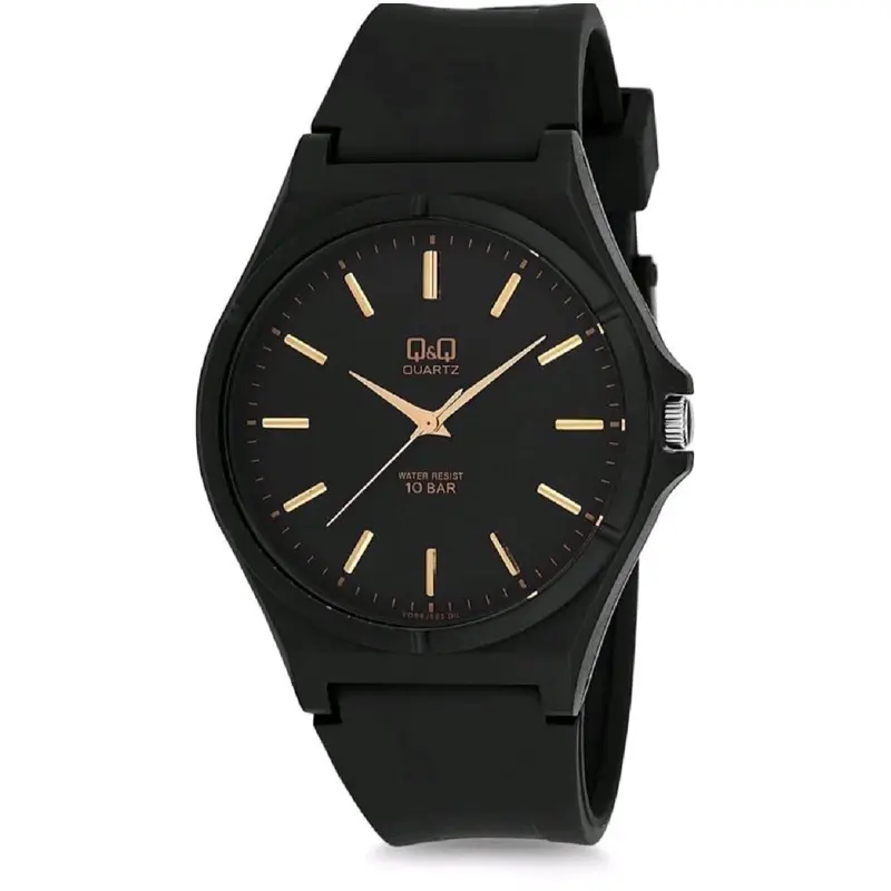 (Grosir)Jam Tangan Pria Fashion QQ Jarum Kuning 10 Bar Strap Rubber/Karet(Dikirim Jakarta)