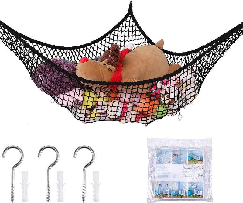 TikTok Shop Stuffed Hammock Hammock Storage Net Mesh Net Holder Wall Corner Giant Stuff Hammocks Net Organizer for Bedroom Black 84 inch