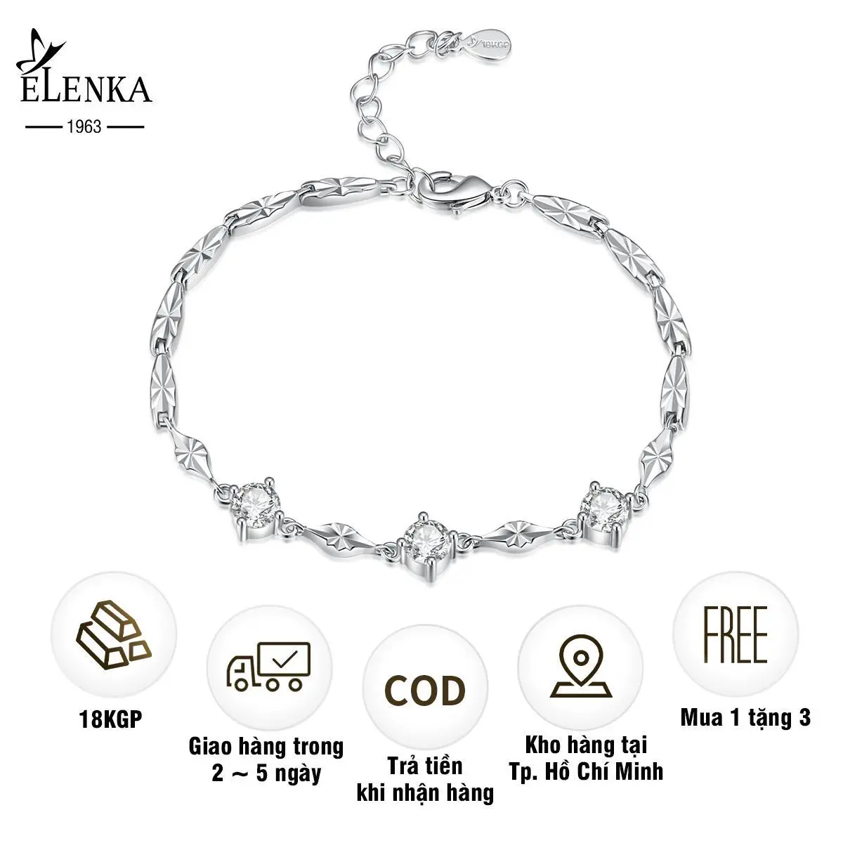 ELENKA - Lắc tay mạ vàng 18K thiết kế cách điệu đính đá Zircon lấp lánh vòng  tay nữ