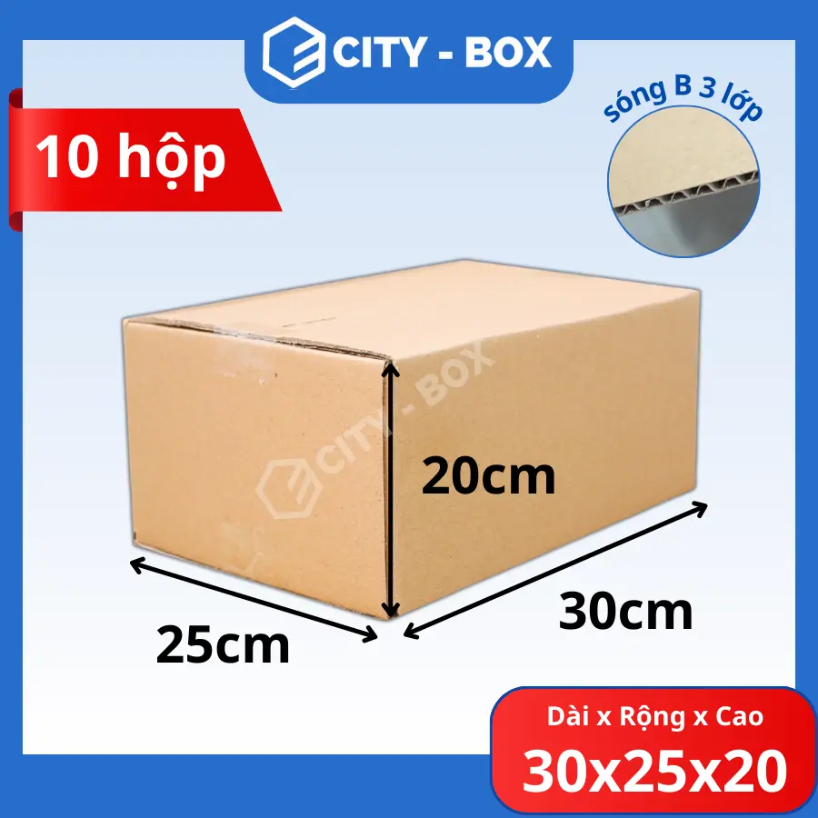 (cứng) set 10 hộp 30x25x20 hộp carton đóng hàng, hộp ship cod 30*25*20
