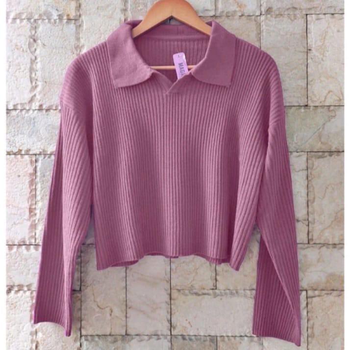 Product Introduction of Naomi Atasan rajut polo crop top | outer wanita berkerah 0