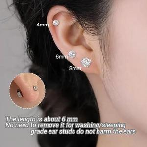 Titanium Steel Earrings Flat Bottom Threaded Zircon Ear Bone Colorfast Studs Earrings