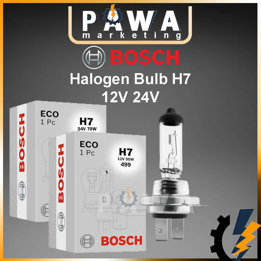 Pawa 1Pc Bosch Halogen Bulb HeadLamp Headlight Bulb Replacement H7 12V 24V 50 70W Toyota Honda Perodua Proton Truck