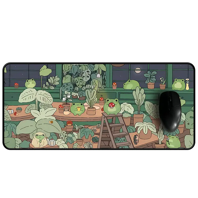 CODแล็ปท็อปเมาส์ Pad Kawaii กบ Deskmat ขนาดใหญ่ Pc Gamer Mousepad น่ารักคีย์บอร์ดพรมการ์ตูนความงาม Cozi Lofi พืชพรมTikTok
