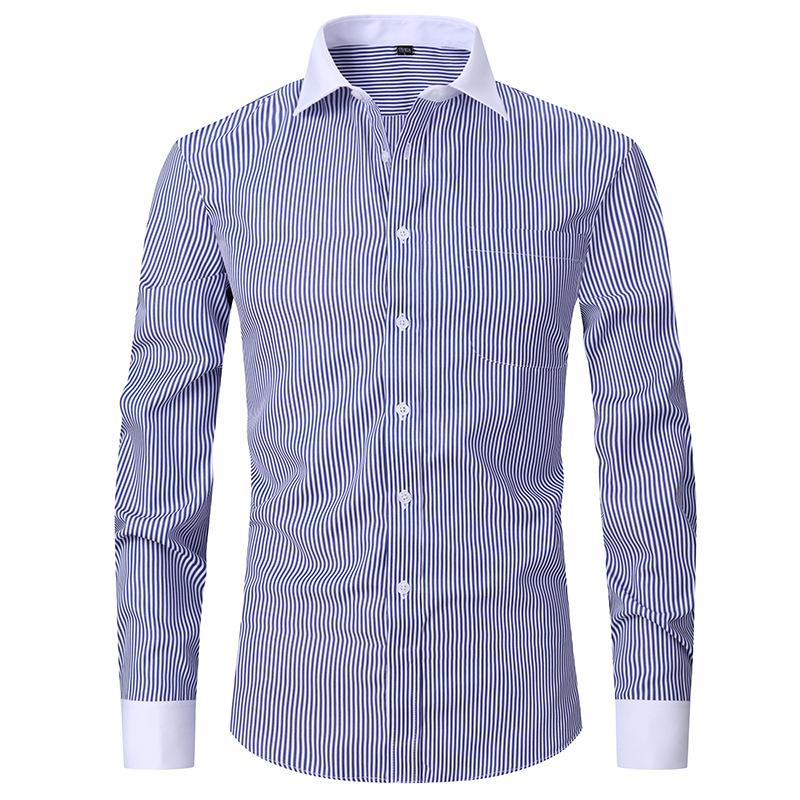 Ss24 Men's French Style Shirt Business Dress Long Sleeve Shirt Solid Color Blue Striped Shirt Twill Business Style All-Match 4