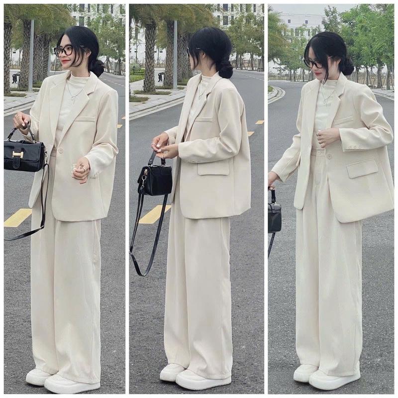 ￼SÉT VEST QUẦN ỐNG RỘNG BASIC, SÉT BỘ QUẦN ỐNG RỘNG KÈM ÁO BLAZER TAY DÀI, SÉT BỘ CÔNG SỞ, SÉT BỘ NỮ BECHIC THIẾT KẾ Women Top Jacket Kem set (loại dày) đồ