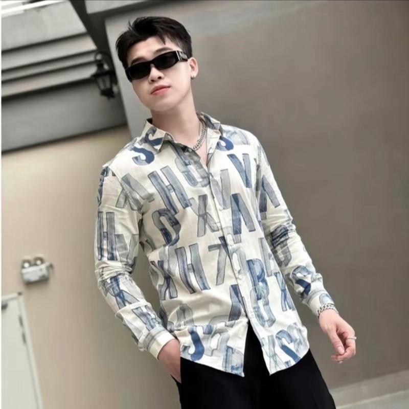 Áo sơ mi nam dài tay , hoạ tiết chữ, chất liệu lụa mango  đứng from ,không xù lông k phai màu Menswear