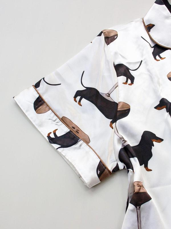 Women's All Over Dog Print Pyjama Two-piece Set, Casual Comfy Short Sleeve Shirt & Shorts PJ Set, Ladies Summer Sleepwear, Loungewear 3