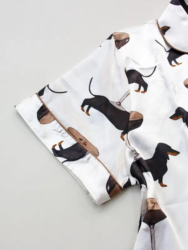 Women's All Over Dog Print Pyjama Two-piece Set, Casual Comfy Short Sleeve Shirt & Shorts PJ Set, Ladies Summer Sleepwear, Loungewear 3