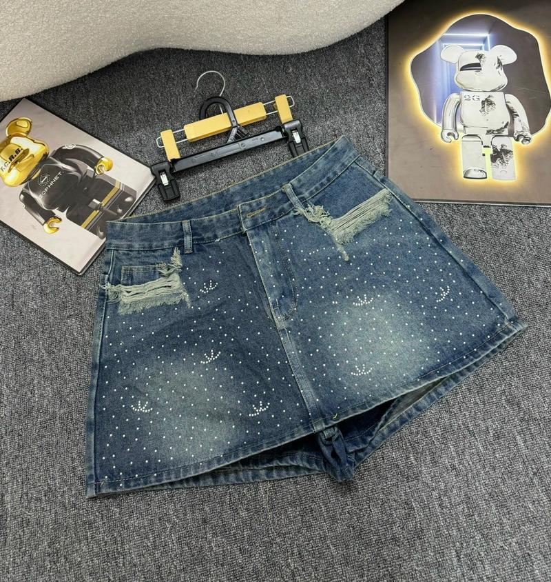 Product Introduction of [55-90kg] Quần váy jean đính hạt lưng cao Women 5
