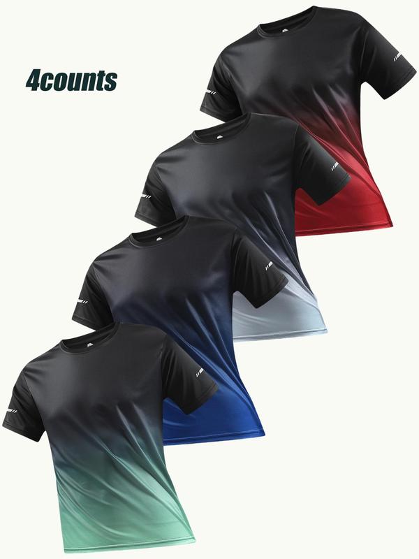 Men's Ombre Print Round Neck Sports Tee, Regular Fit Casual Breathable Short Sleeve T-shirt for Daily Outdoor Wear, Men's Sportswear for All Seasons 0