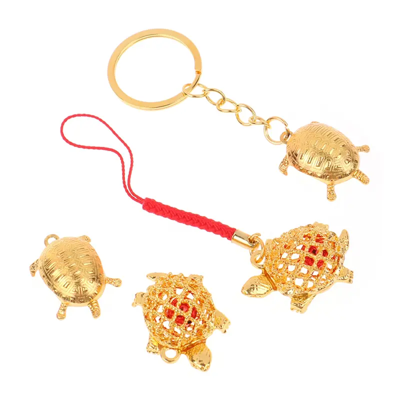 1Pc Feng Shui Golden Tortoise Pendant 3cm Golden Turtle Auspicious Lucky Keychain Charm Ornaments Gift Home Car Office Decoration