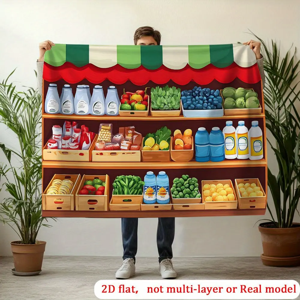 1pc Colorful Grocery Store Scene Backdrop Banner 2D Flat Photography ...