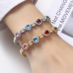 Gelang Tangan Berlian Bertatah, Berwarna-warni Eropah dan Amerika, Untuk Wanita, Personaliti Merentas Sempadan Bergaya, Bersalut Emas 18K, Mampu Milik, Rekaan Niche Hip-Hop Mewah, Barang Kemas Wanita