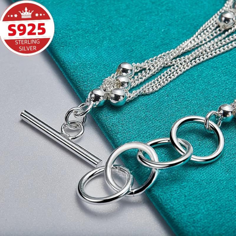 Sterling Silvery 925, Six Chain, Round Bead - Fashionable Elegant Daily Wear Party Jewelry Perfect Feminine Charm Christmas Gift 4