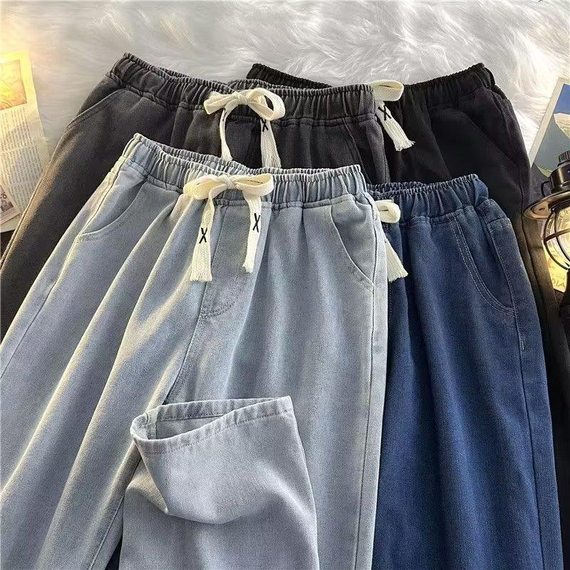 MR9 Jeans 5080 กางเกงยีนส์ขายาวชาย เอวยืด มีเชือกรูด ทรงหลวม เสื้อผ้า ผู้ชาย กางเกงนิยมยีนส์ผู้ชาย M