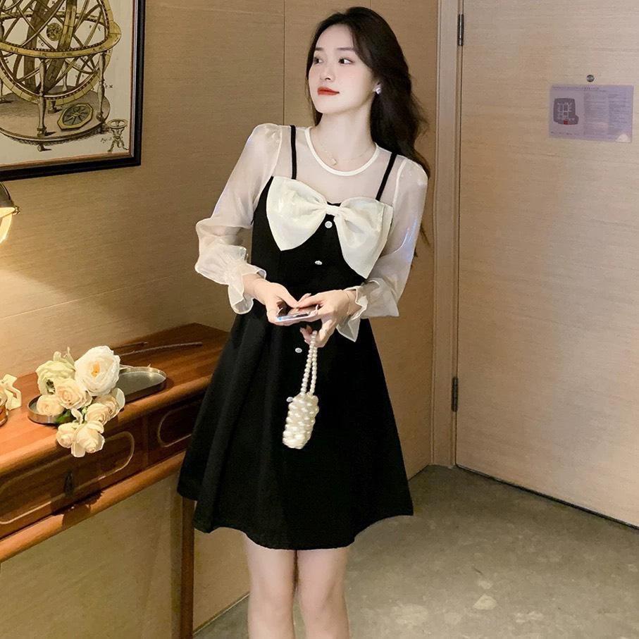 Thời Trang Bigsize Váy Dự Tiệc Vải Cotton Lạnh Thanh Lịch 50 - 100Kg Nữ Dress Đầm Đen Women - A.1101