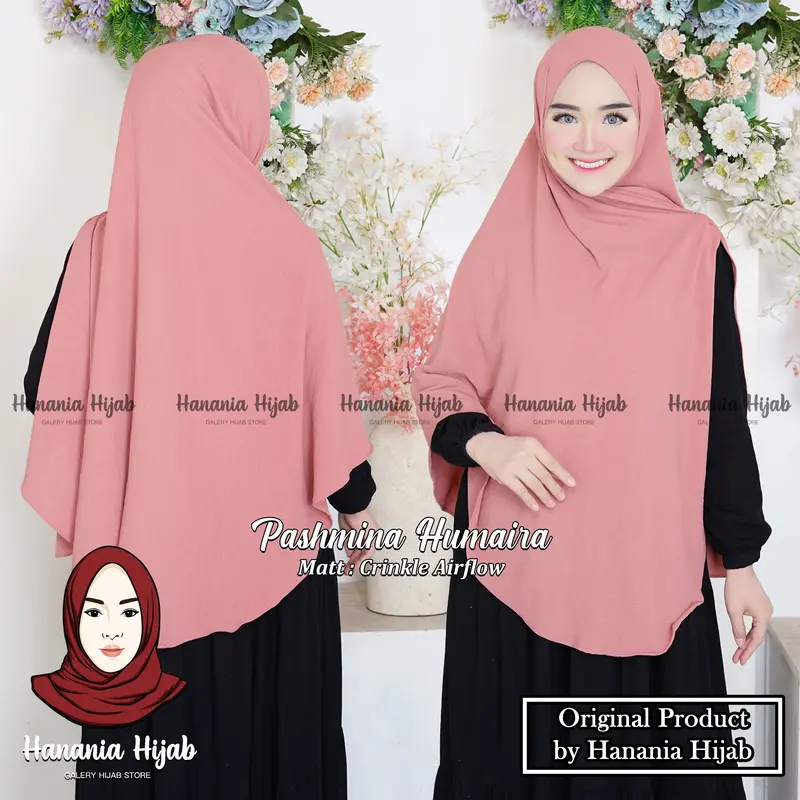 Pashmina Humaira Oval Jumbo Syar'i 200x120 Crinkle Airflow Premium By Hanania Hijab Kerudung Syari Panjang Muslim Basic Hitam Empat 0