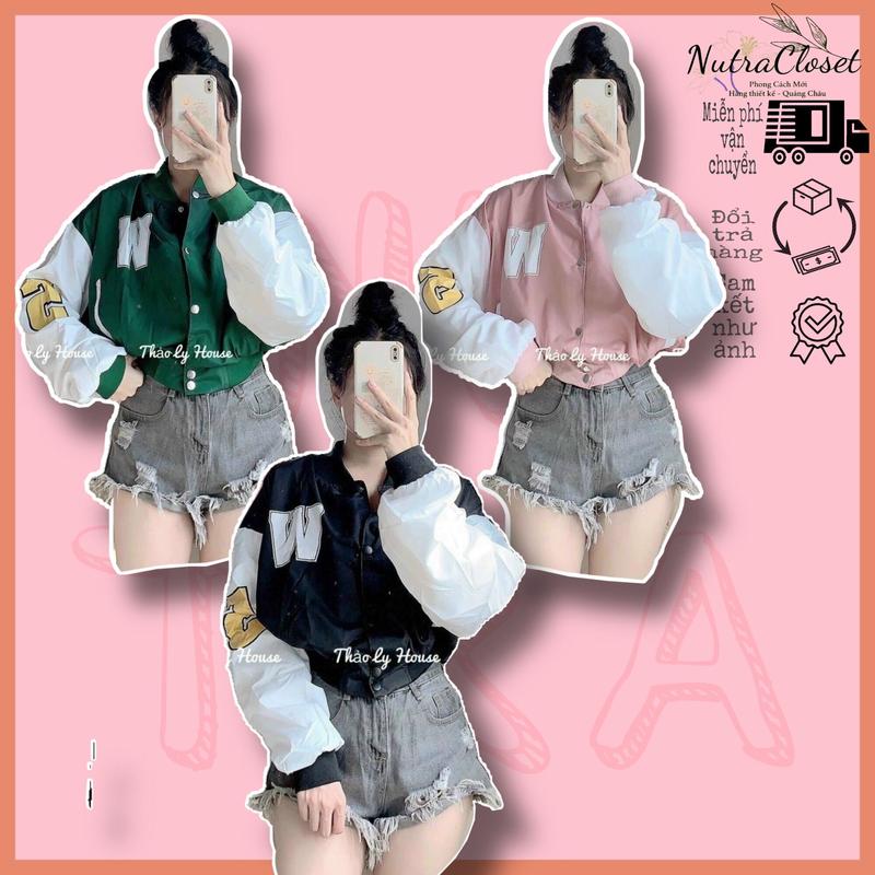 Áo khoác lửng croptop dáng bóng chày dù 2 lớp in chữ unisex nam nữ