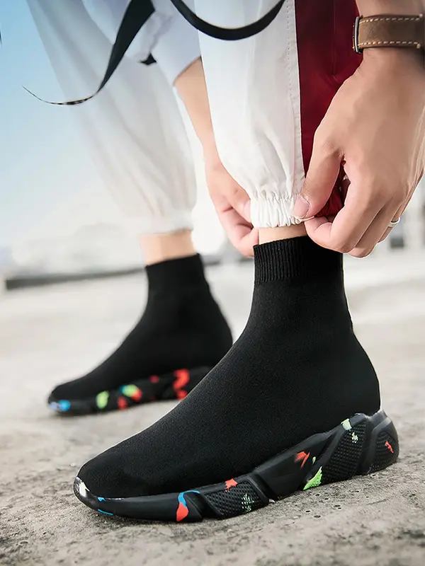 Men's Sporty Slip on Mid Top Sneakers, 2024 New Style Casual Breathable Comfortable Running Shoes, Trendy Sports Shoes for Daily Wear 4