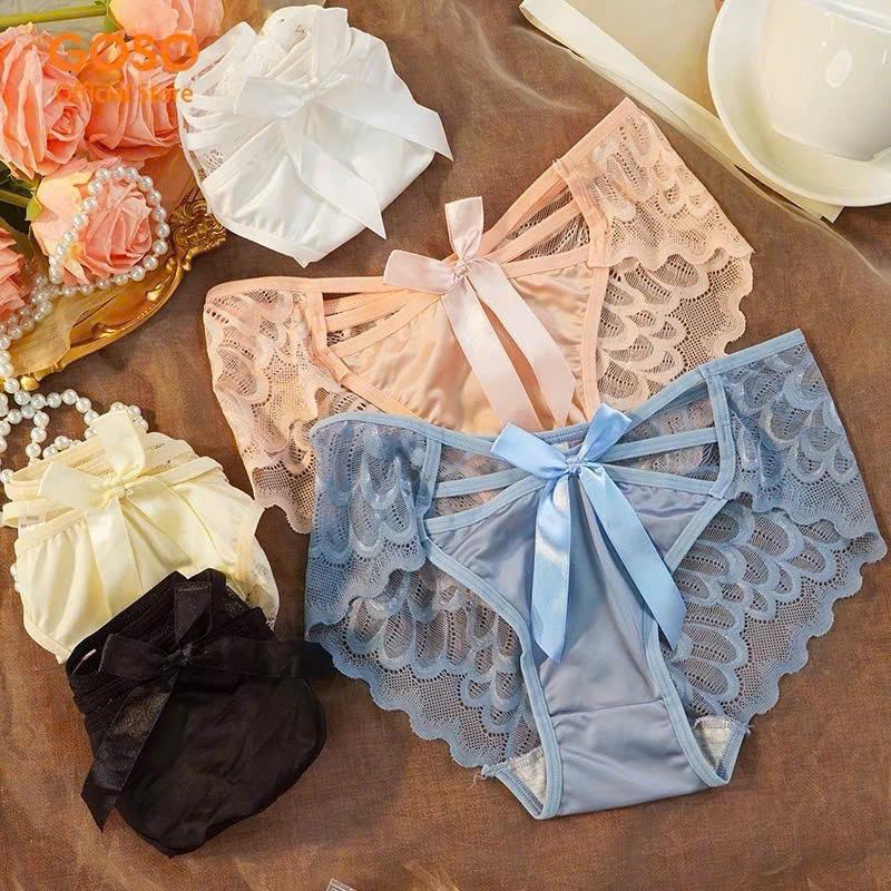 Combo 10 quần lót nữ Q18( có bán lẻ 5 quần cho khách mua ít) với thiết kế chất lụa ren nơ mềm mại thiết kế tinh tế điệu đà