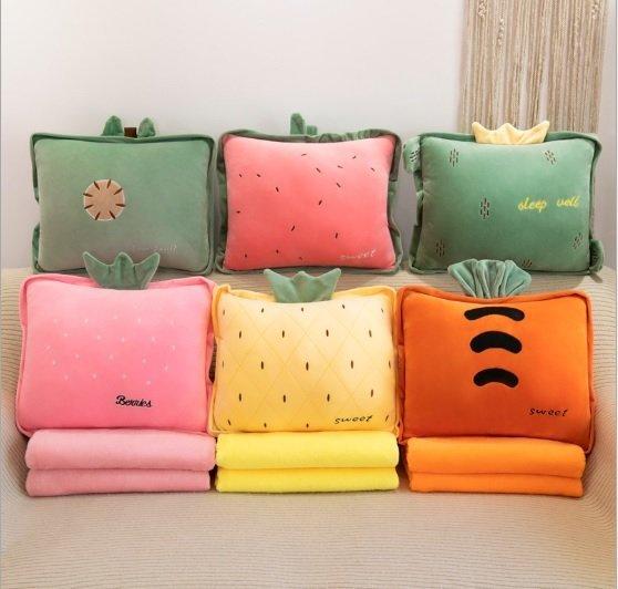  Chăn gối văn phòng gối kèm mền gối có chăn bên trong hình hoa quả vuông cho bé học bán trú Du lịch giã ngoại ngủ trưa văn phòng ngủ trên xe ô tô tiện lợi 