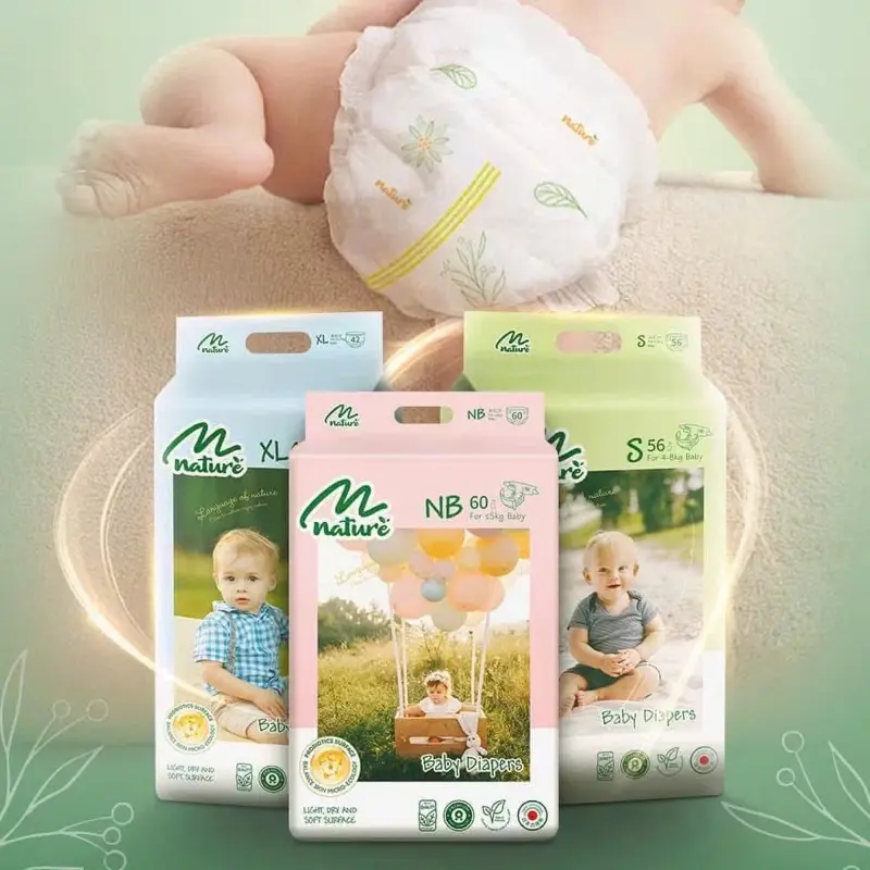 ￼Tã/Bỉm dán/quần Momo Nature mẫu mới NB60/S56/M52/M48/L44/XL42/XXL40/3XL38/4XL36 1