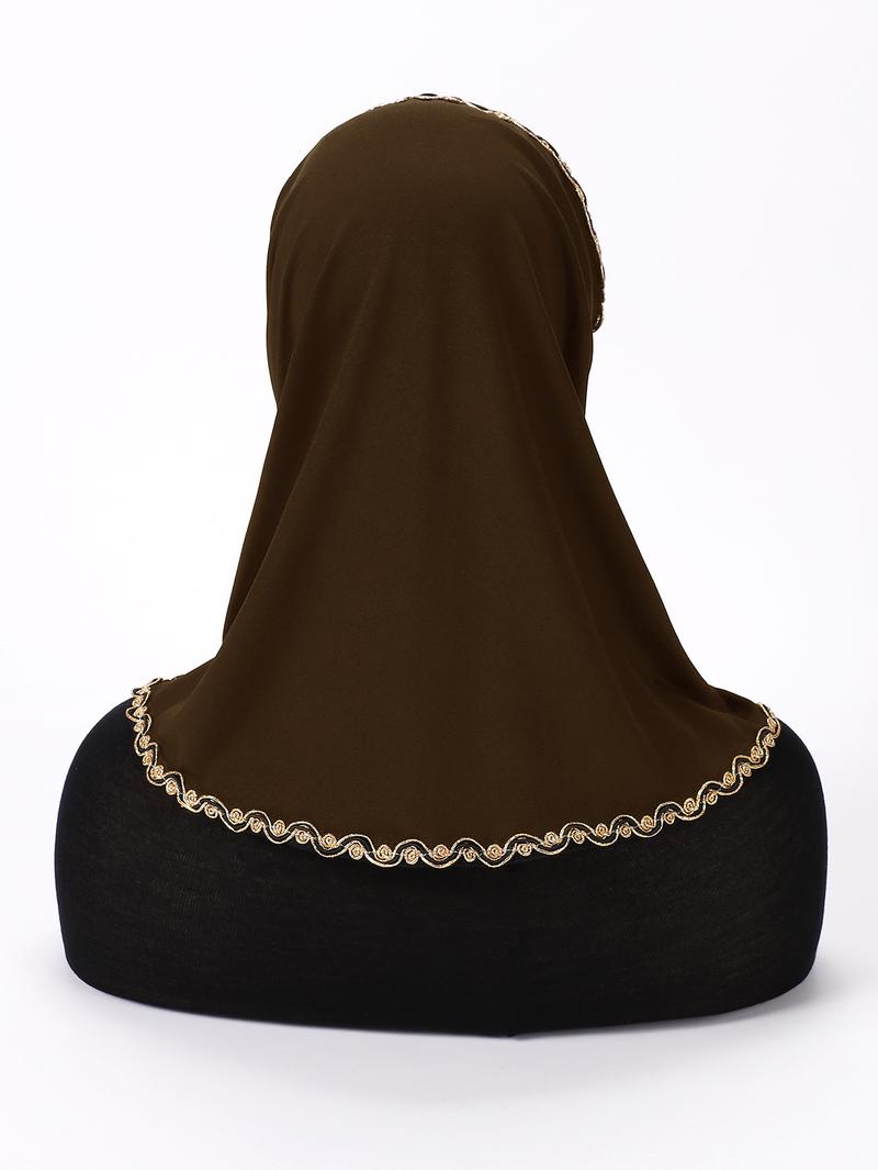 Product Introduction of Bottoming Hood Solid Color Gold Silk Lace Wrapped Chin Convenient Headscarf 10