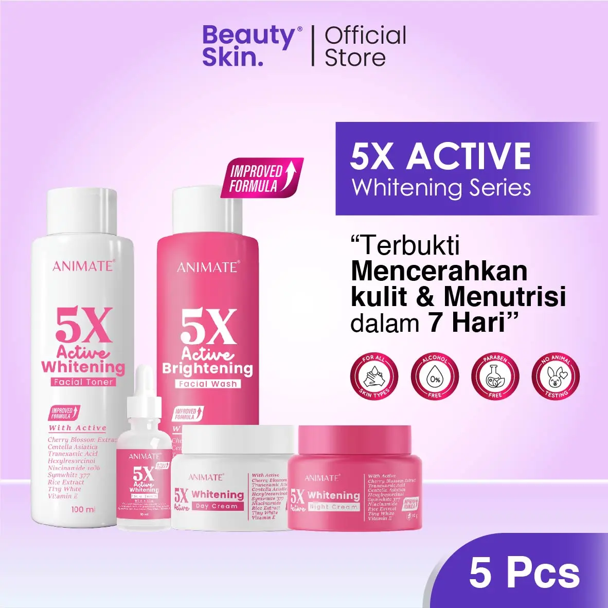 Animate 5x Active Whitening Series 5in1 | Paket Skincare Mencerahkan