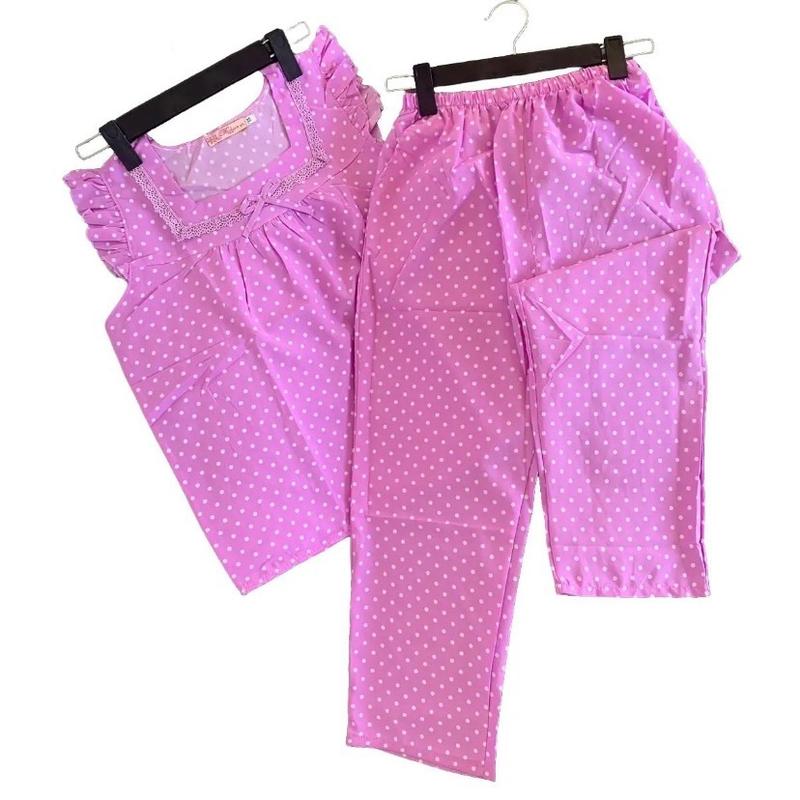 (40-75kg) Đồ bộ chấm bi chất lụa hàn quần dài 9 tấc, quần có túi 0