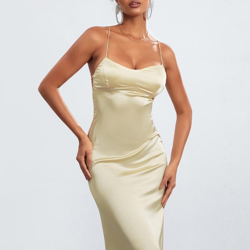 Product Introduction of Women's Summer Long Slip Dress Solid Color Sleeveless Spaghetti Strap Low Cut BacklessDress 39