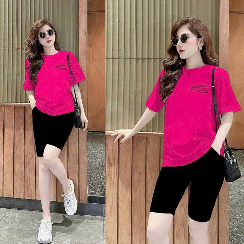 Sét bộ đồ nữ áo cotton khô in chữ ký mix quần lửng thun thái form 40-60kg 3