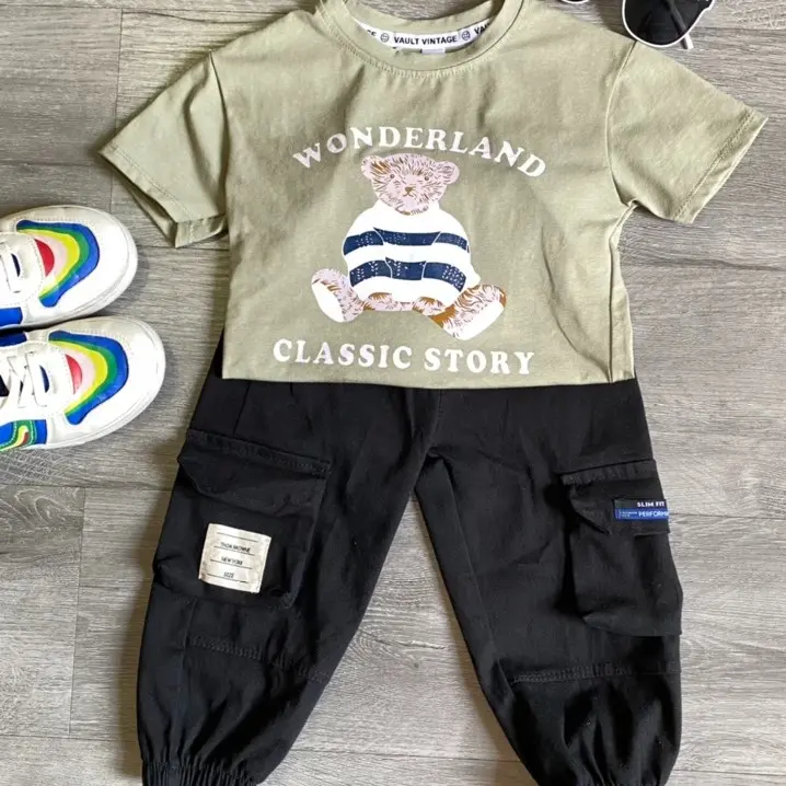 Set bộ áo cotton quần kaki túi hộp mềm cho bé trai size 10-30 kg