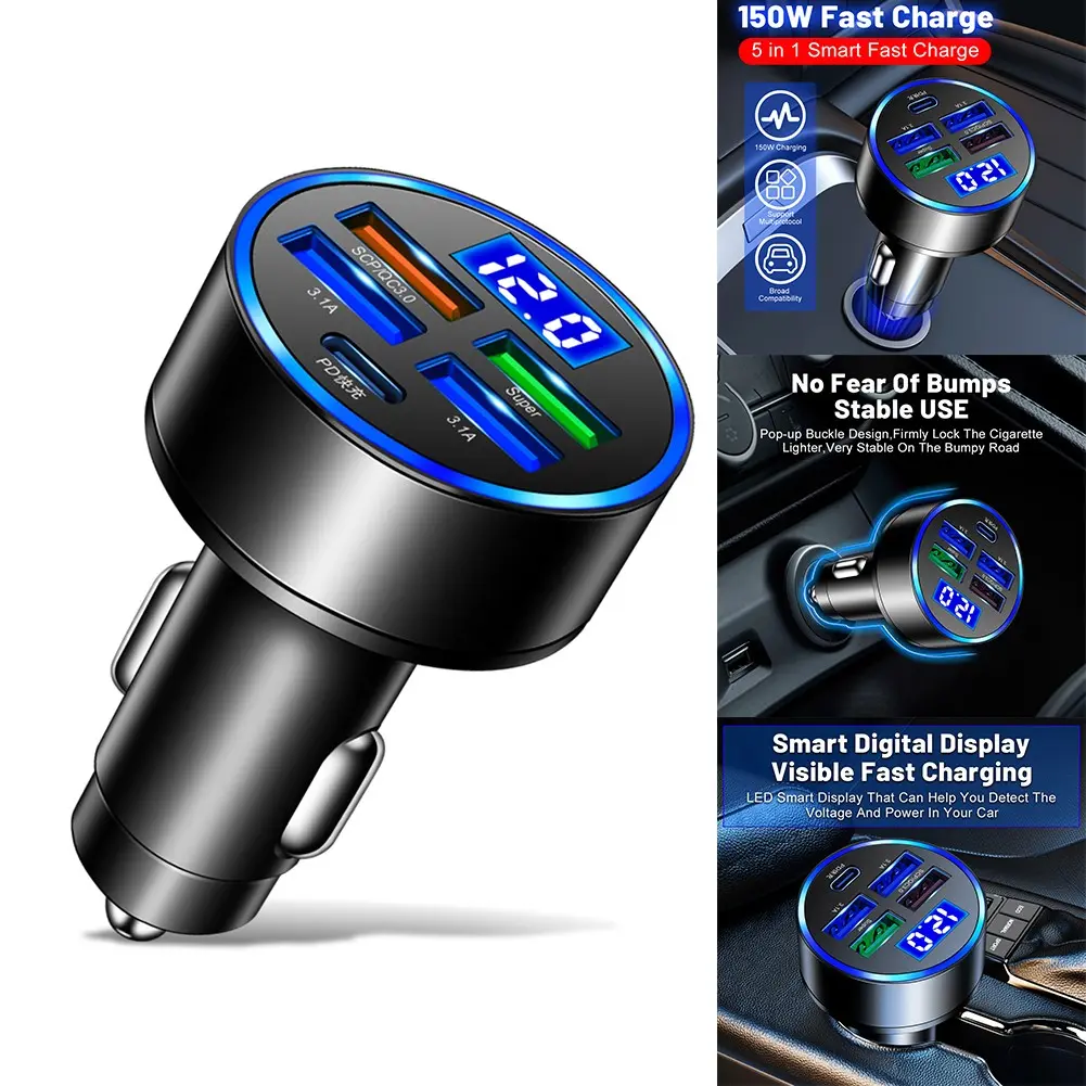 Bộ sạc ô tô trong suốt, Toocki, 60W, hỗ trợ sạc nhanh QC3.0, PD 3.0 và PPS, USB Type-C và USB-A + Type-C, sạc nhanh, tương thích với Samsung, Huawei, Xiaomi