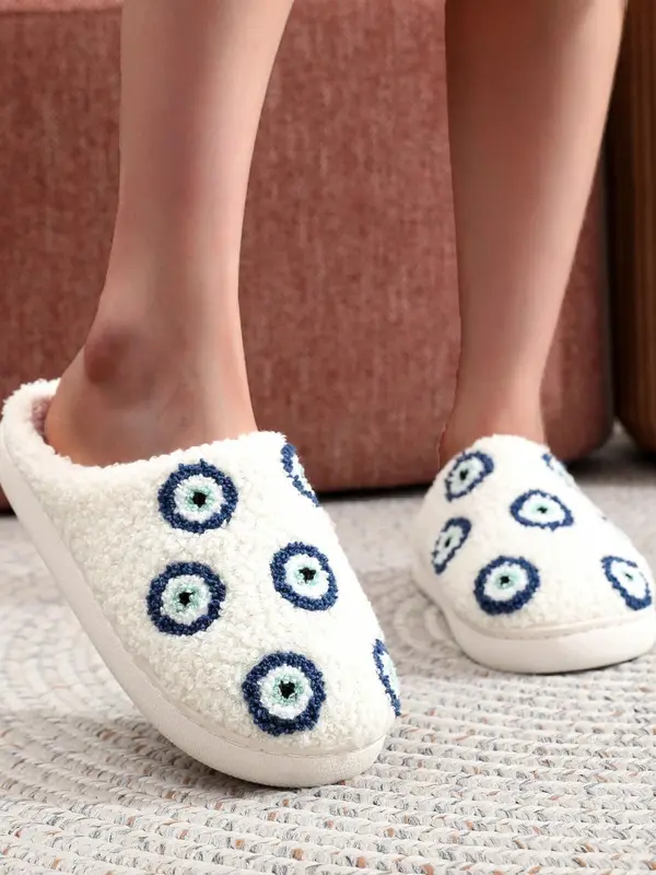 Women's Cartoon Eye Design Plush Slippers, Casual Soft Comfortable Home Slippers, Warm Slippers for Indoor & Outdoor Use for All Seasons 1
