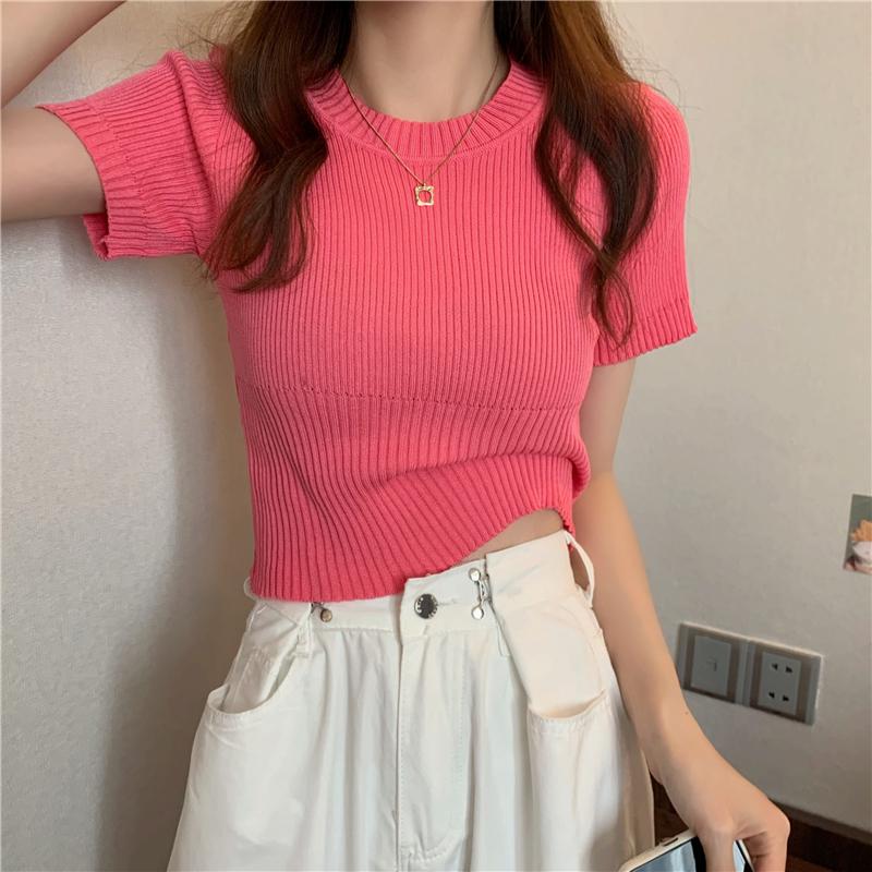 Product Introduction of Áo Thun ngắn Tay, Vừa Vặn Đàn Hồi, Phong Cách Pháp, Áo Sơ Mi Nhỏ Áo Mặc Bên Ngoài Kiểu Ngắn Phong Cách Phương Tây Cao Cấp, Áo Cơ Sở 12